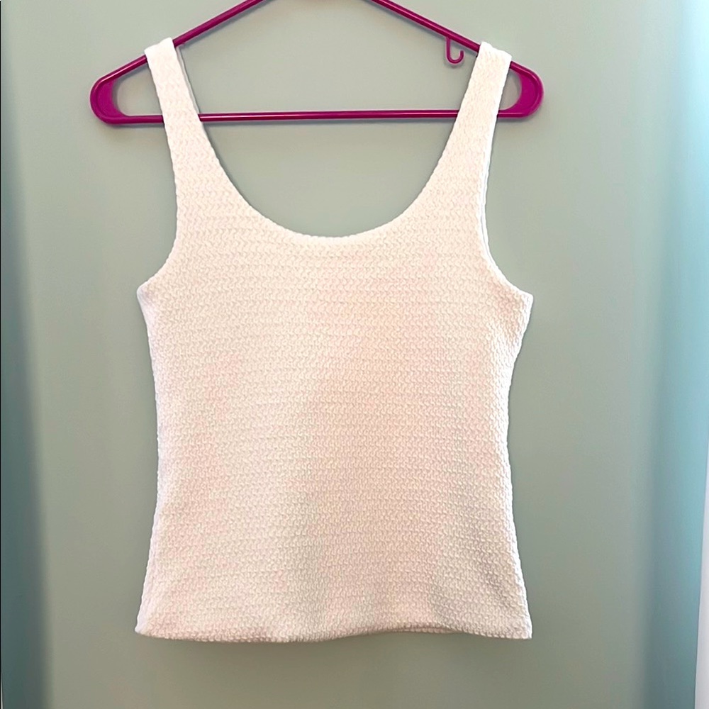 Club Monaco White Ribbed Sleeveless Tank Top